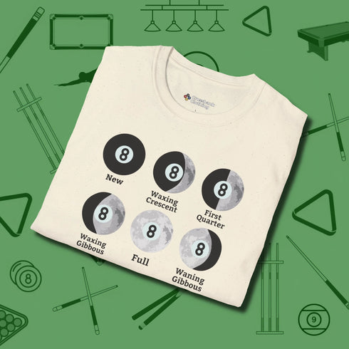 Eight ball Moon Phases T-Shirt, folded view, in Natural make every shot — and outfit — count